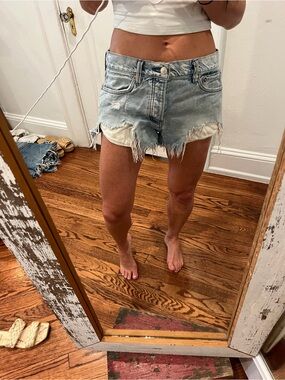 We The Free Light Blue Distressed Frayed Hem Denim Shorts